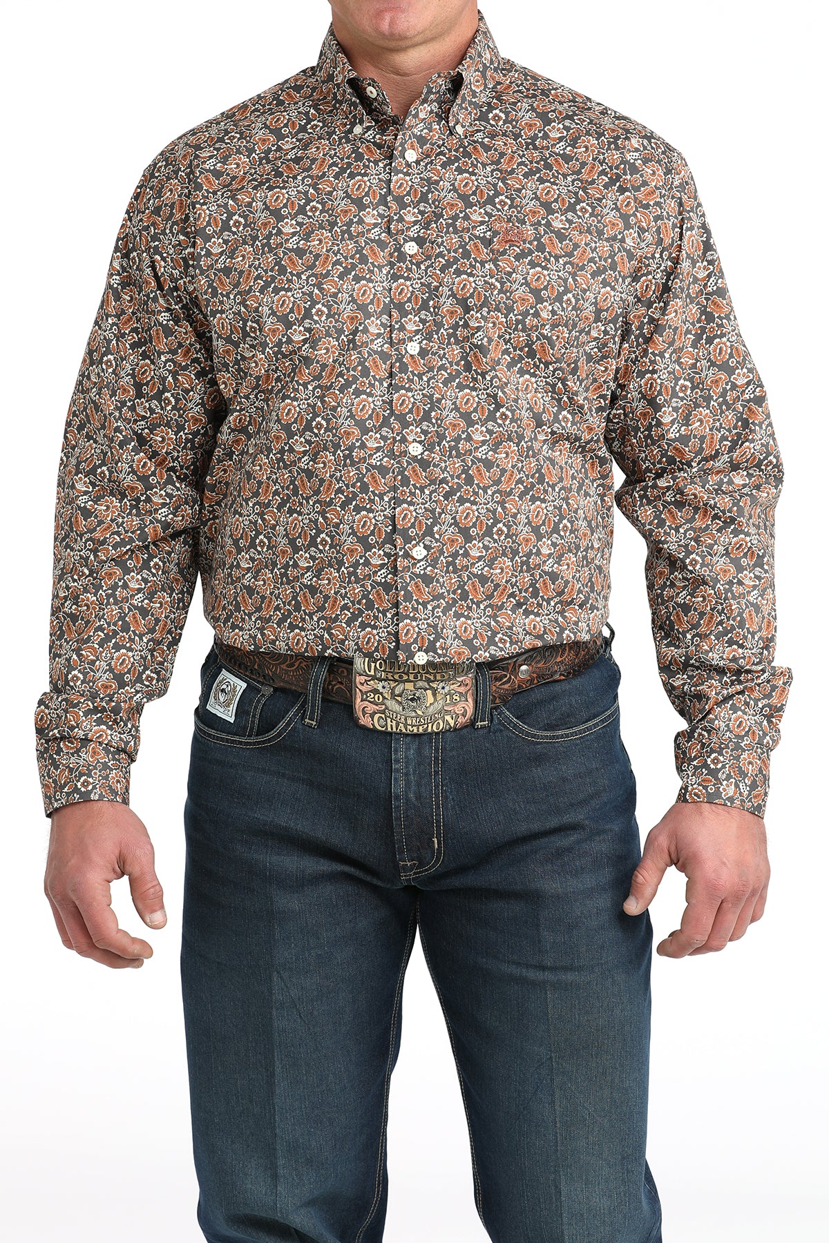 Cinch Rust Floral Long Sleeve Shirt