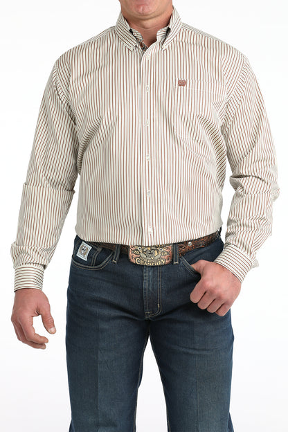 Cinch Rust & Cream Stripped Long Sleeve Shirt
