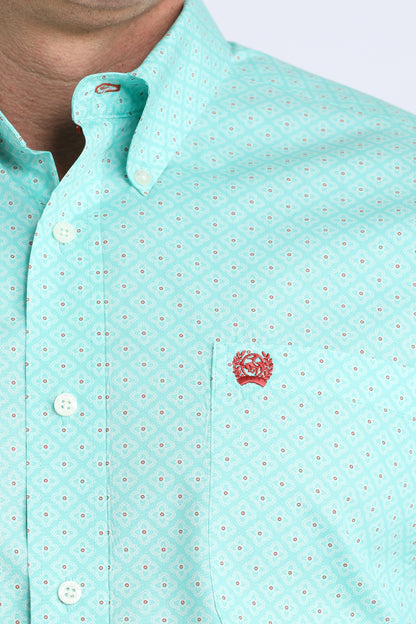 Cinch Men's Rust Dot Aqua Long Sleeve Shirt
