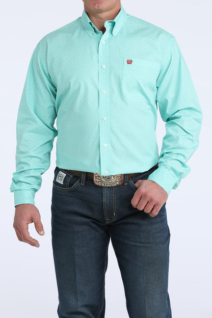 Cinch Men's Rust Dot Aqua Long Sleeve Shirt