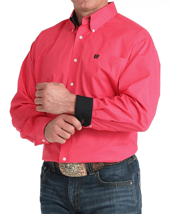 Cinch Men's Pink Geometric Long Sleeve Shirt