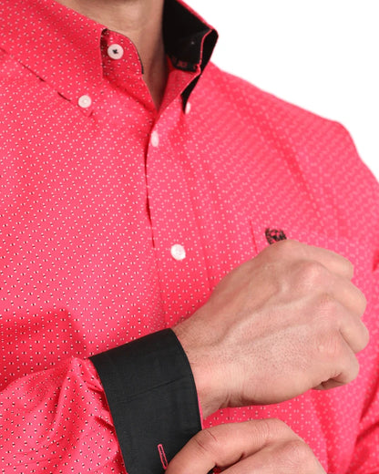 Cinch Men's Pink Geometric Long Sleeve Shirt
