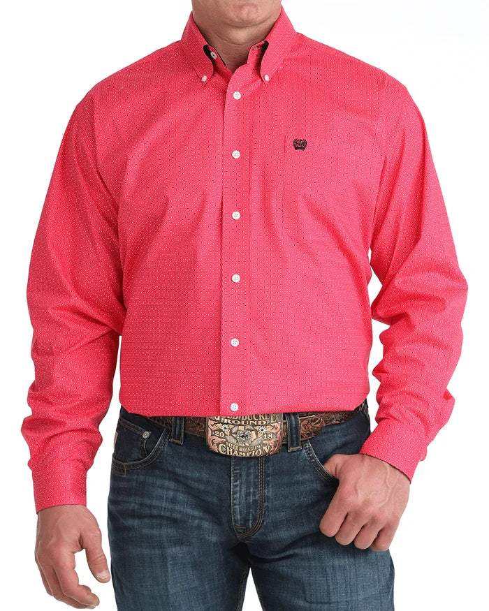 Cinch Men's Pink Geometric Long Sleeve Shirt