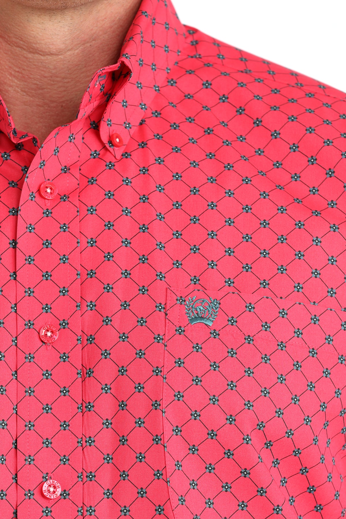 Cinch Men's Pink Geometric Blue Print Classic Fit Long Sleeve Shirt