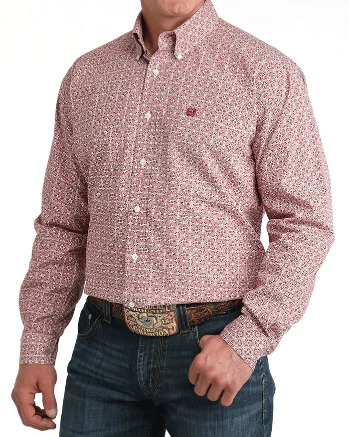 Cinch Red Geo Print Classic Fit Long Sleeve Shirt