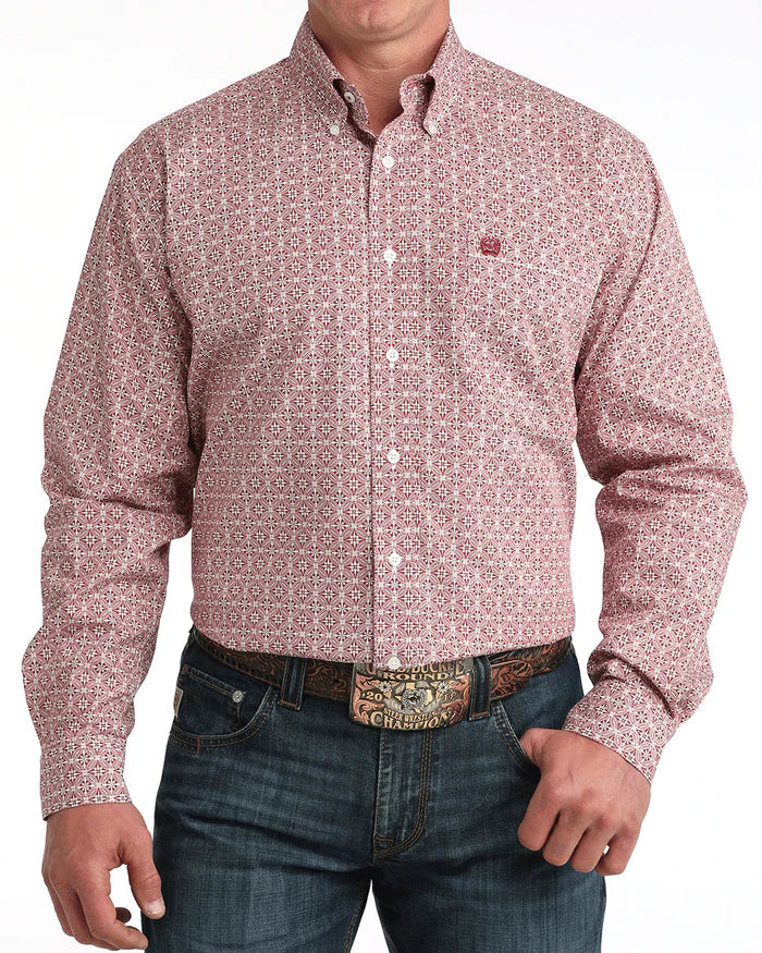 Cinch Red Geo Print Classic Fit Long Sleeve Shirt