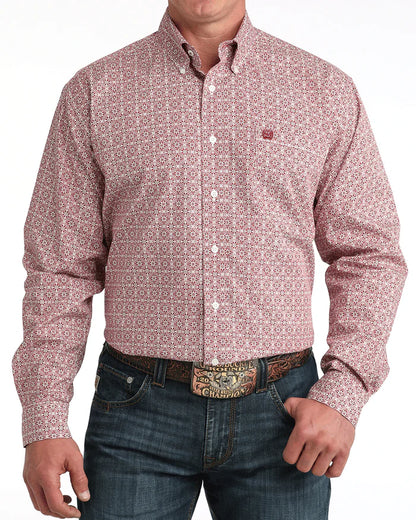 Cinch Red Geo Print Classic Fit Long Sleeve Shirt