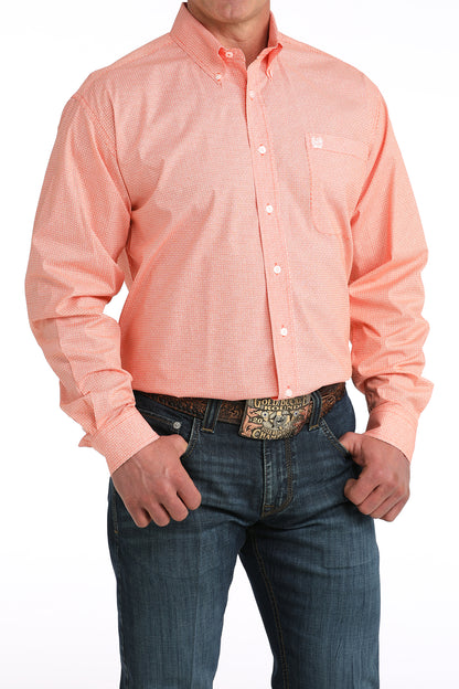 Cinch Men's Orange Geo Print Long Sleeve Shirt