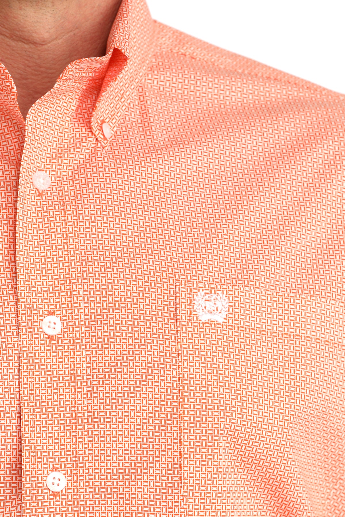 Cinch Men's Orange Geo Print Long Sleeve Shirt