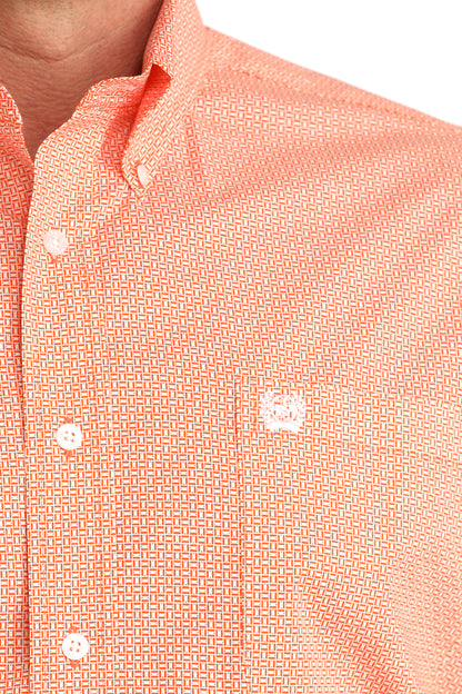 Cinch Men's Orange Geo Print Long Sleeve Shirt