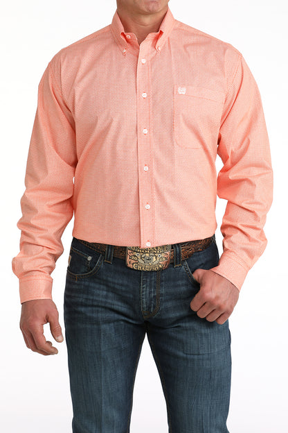 Cinch Men's Orange Geo Print Long Sleeve Shirt