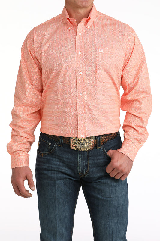Cinch Men's Orange Geo Print Long Sleeve Shirt