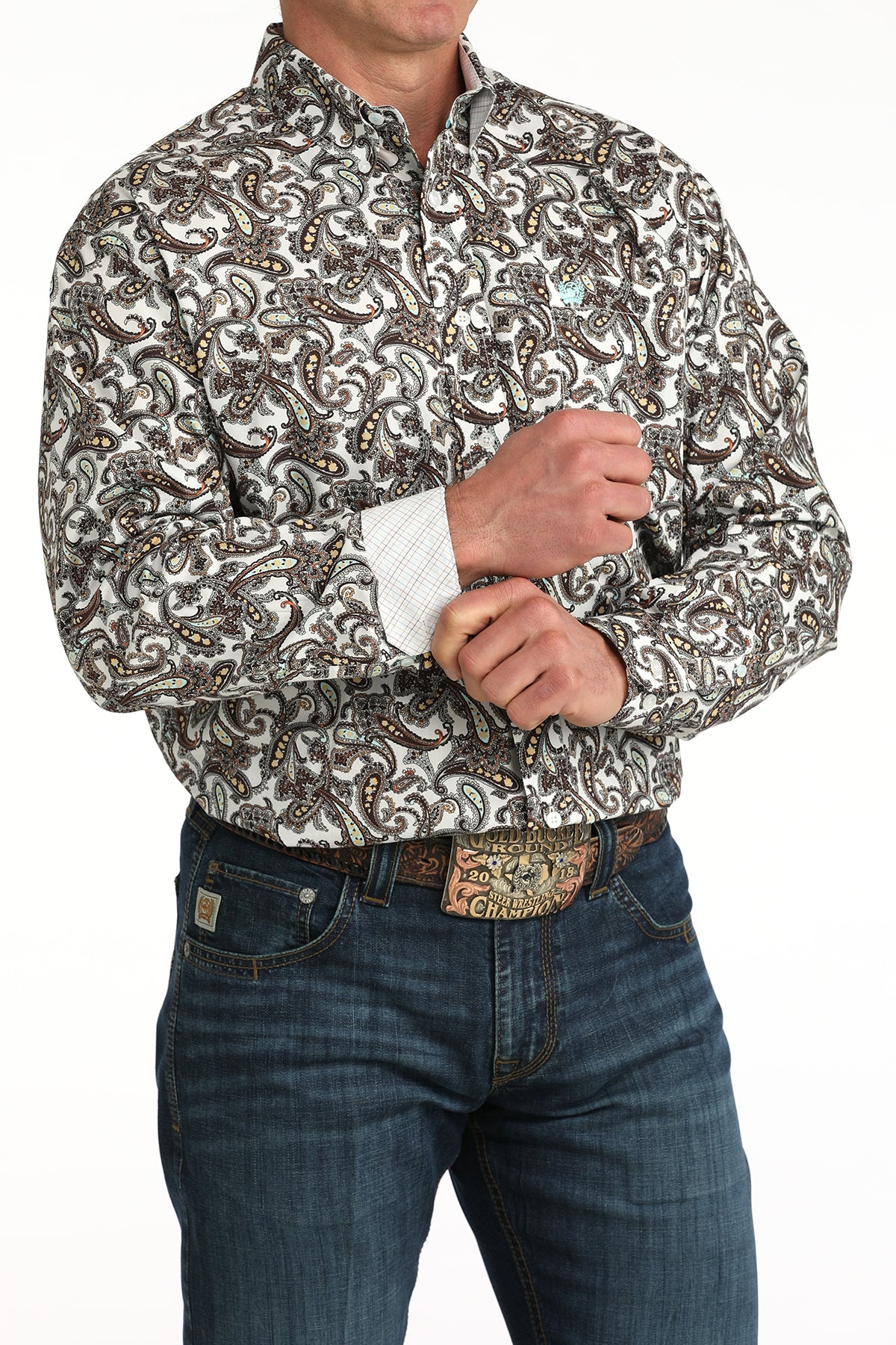 Cinch Men's White Paisley Long Sleeve Shirt