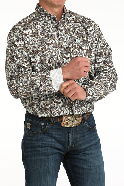 Cinch Men's White Paisley Long Sleeve Shirt