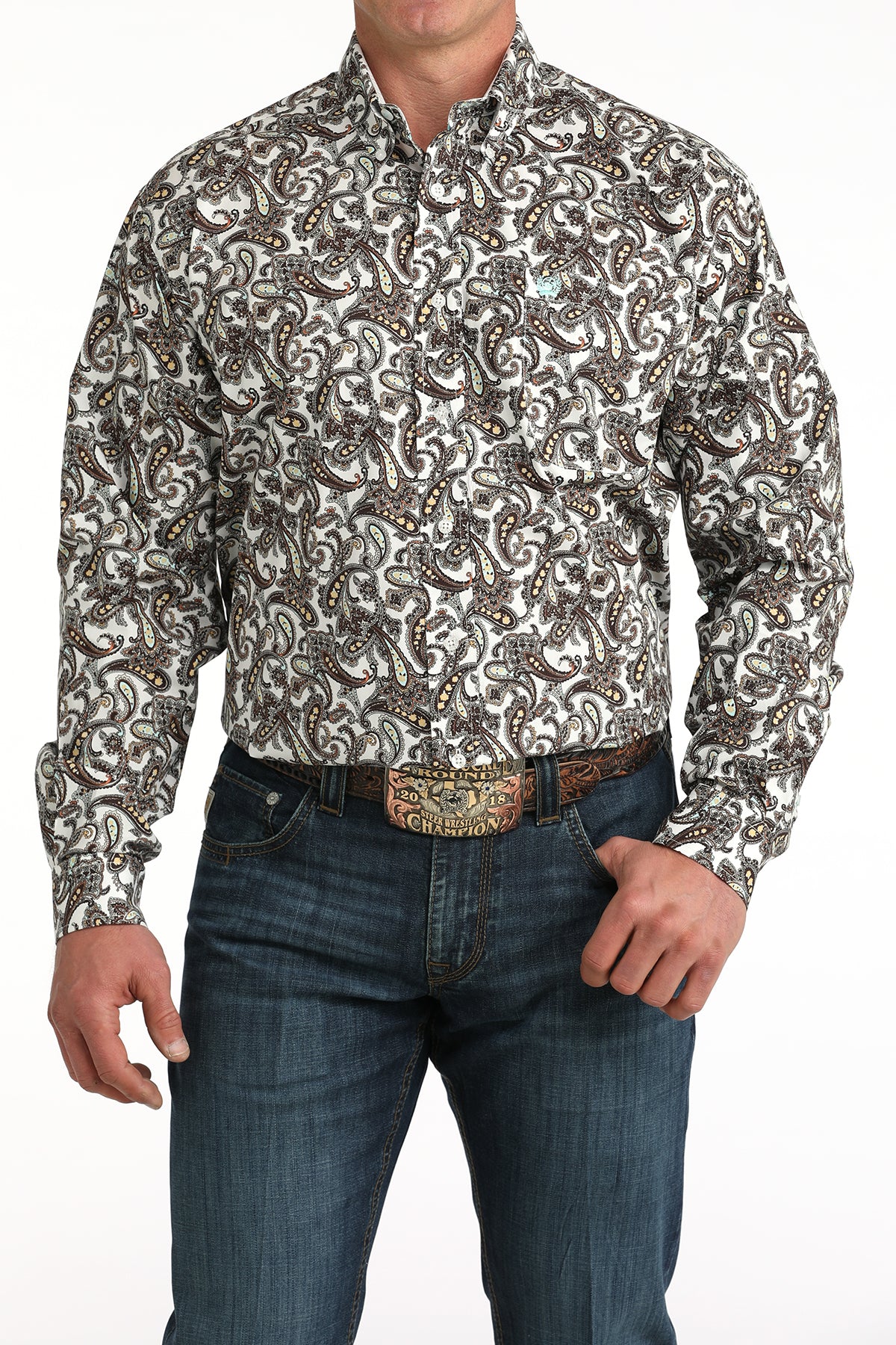 Cinch Men's White Paisley Long Sleeve Shirt