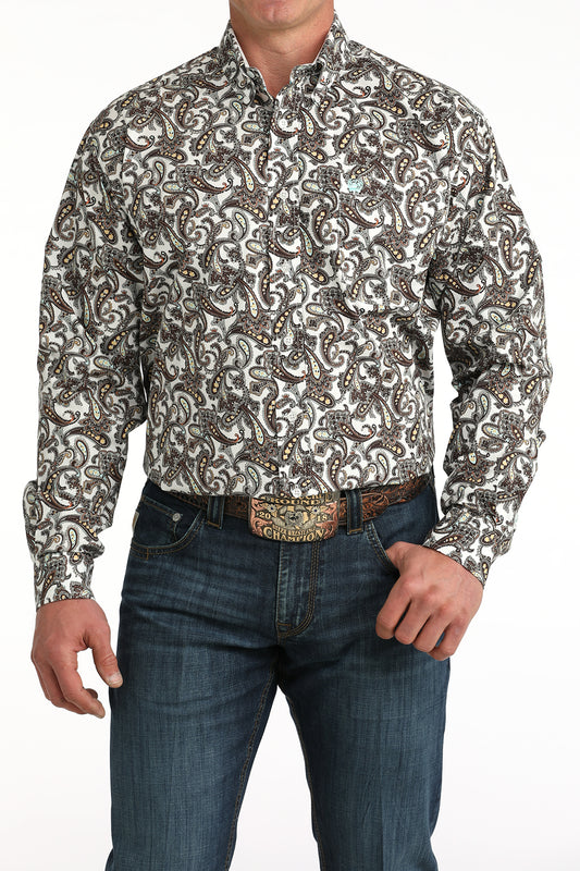 Cinch Men's White Paisley Long Sleeve Shirt