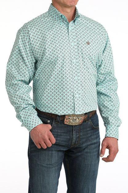 Cinch Men's Blue Geo Print Long Sleeve Shirt