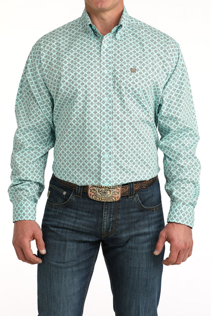 Cinch Men's Blue Geo Print Long Sleeve Shirt