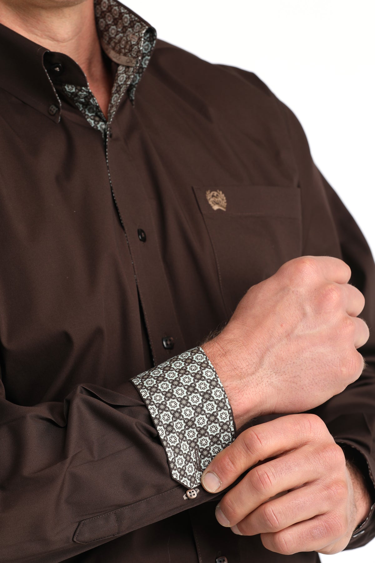 Cinch Brown Solid Long Sleeve Shirt