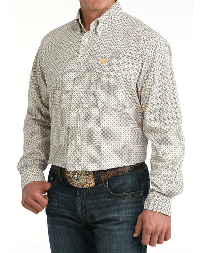 Cinch Men's White Geo Print Long Sleeve Shirt
