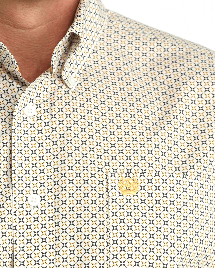Cinch Men's White Geo Print Long Sleeve Shirt