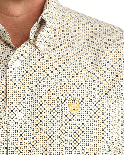Cinch Men's White Geo Print Long Sleeve Shirt