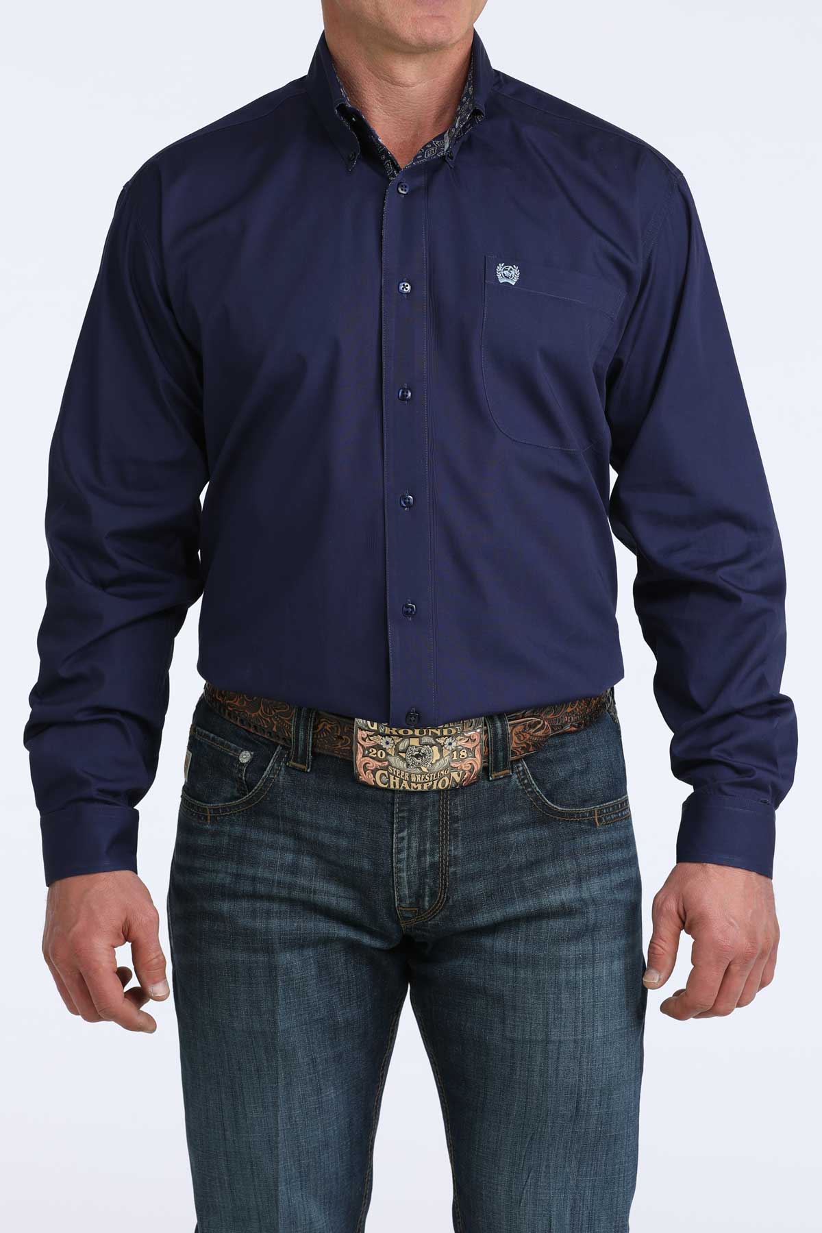 Cinch Men's Solid Royal Blue Long Sleeve Classic Shirt