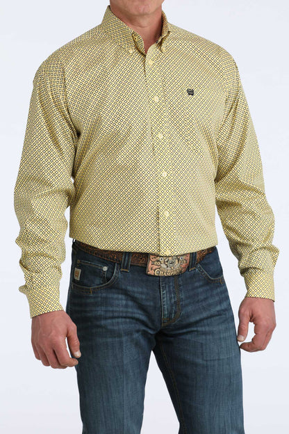 Cinch Yellow Diamond Print Long Sleeve Shirt