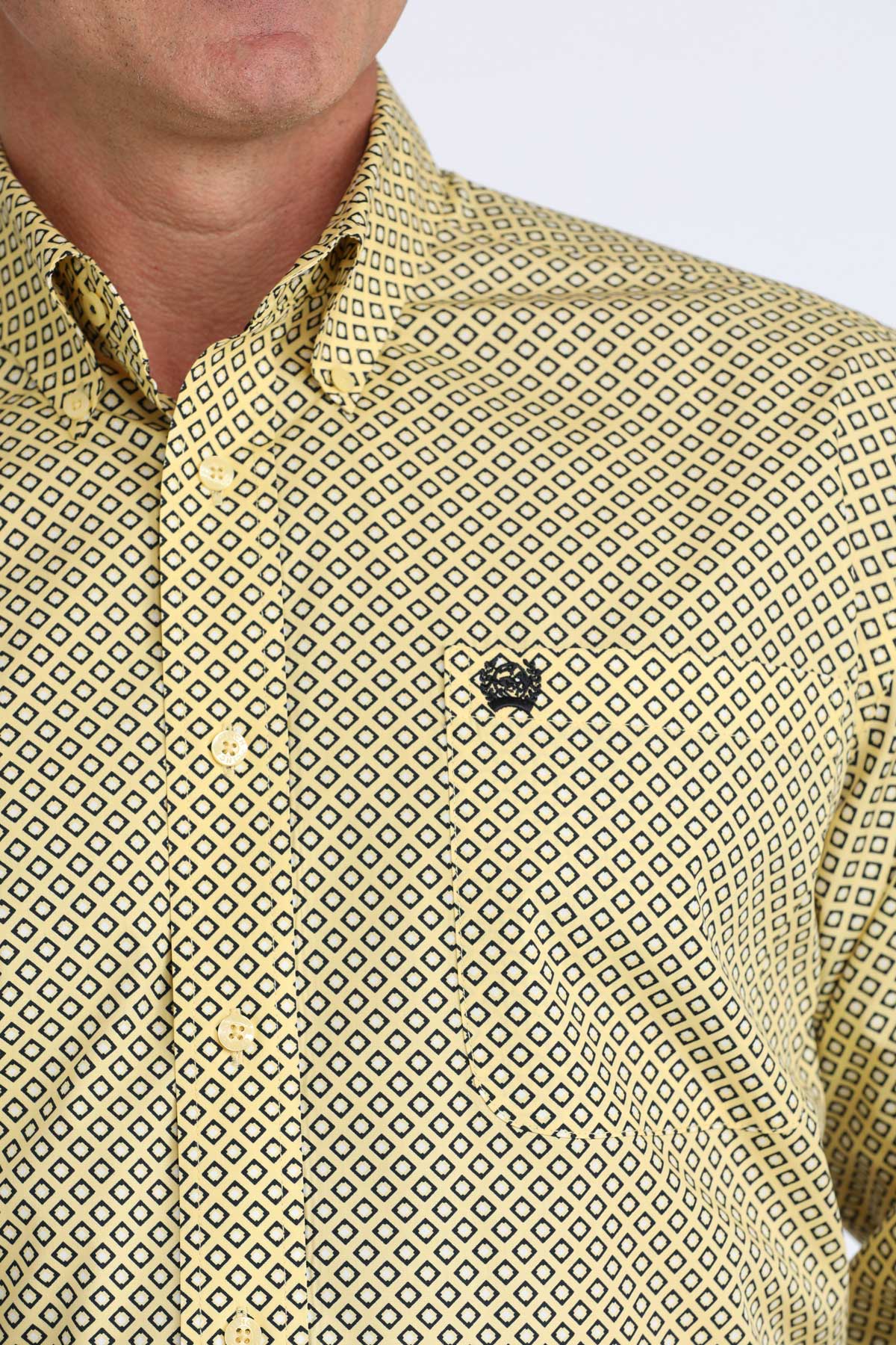 Cinch Yellow Diamond Print Long Sleeve Shirt