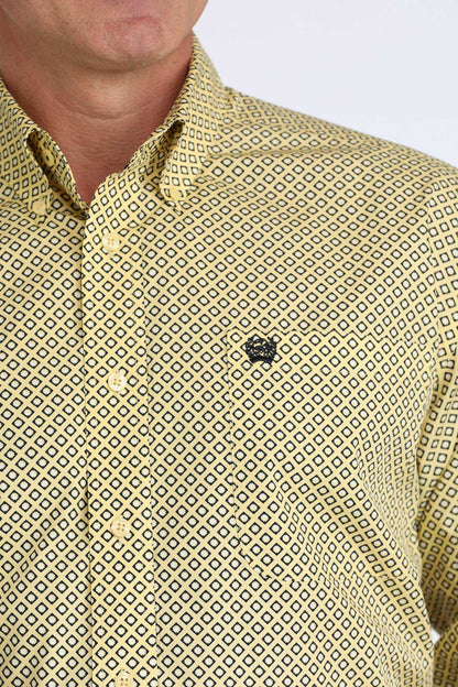 Cinch Yellow Diamond Print Long Sleeve Shirt