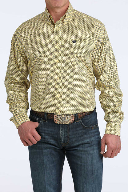 Cinch Yellow Diamond Print Long Sleeve Shirt
