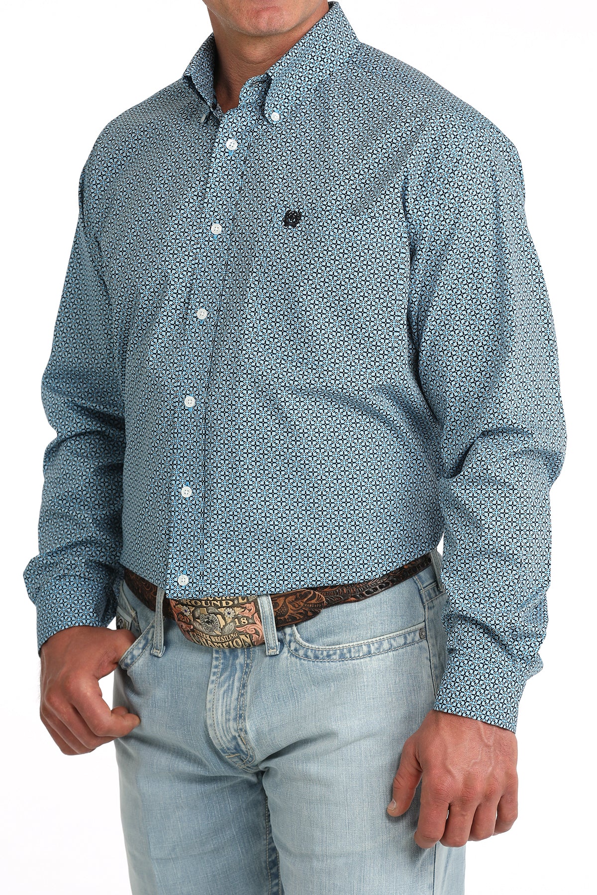 Cinch Men's Royal Blue & Black Geo Long Sleeve Western Shirt