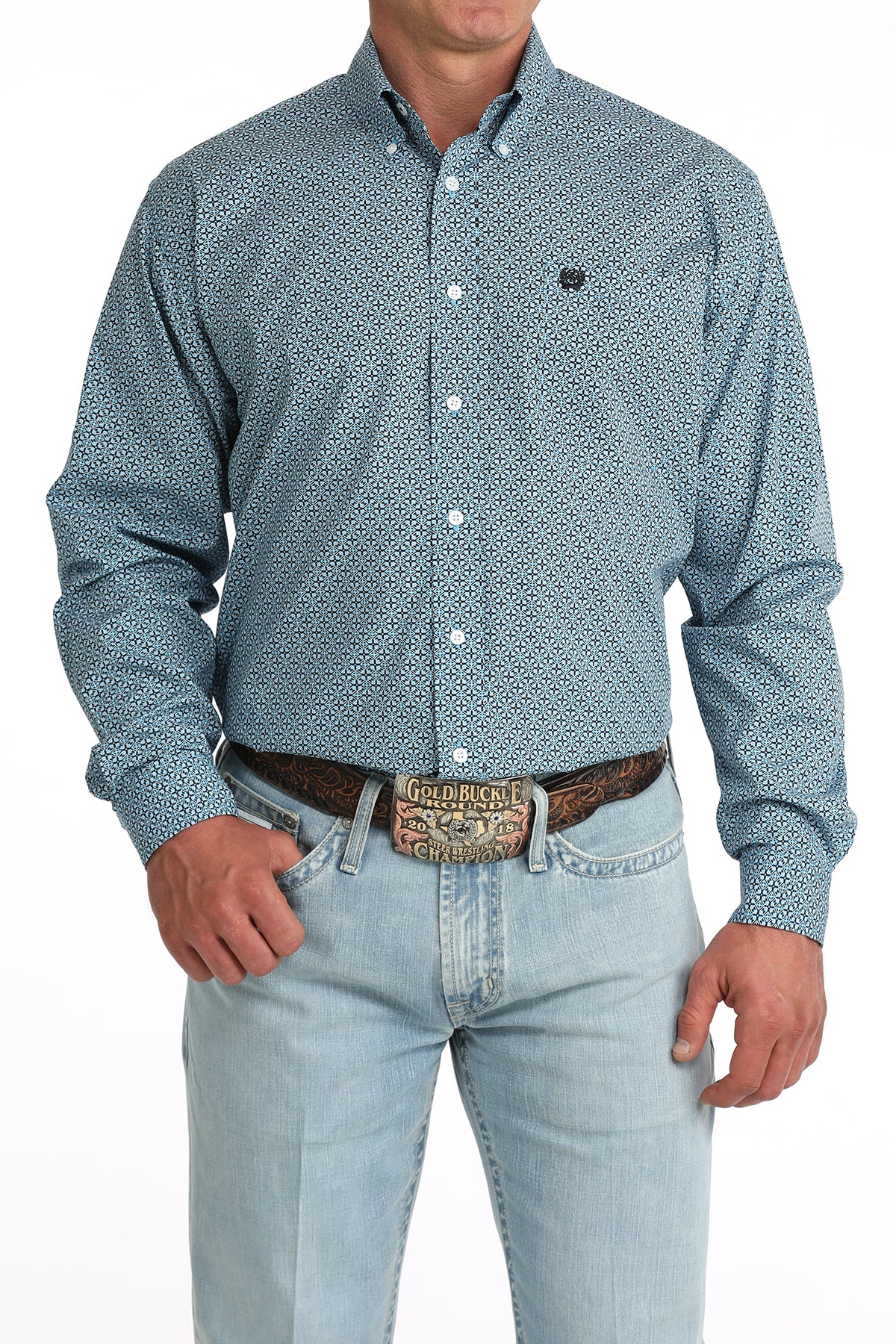 Cinch Men's Royal Blue & Black Geo Long Sleeve Western Shirt