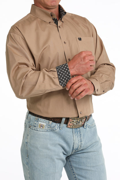 Cinch Long Sleeve Solid Khaki Button Up Shirt