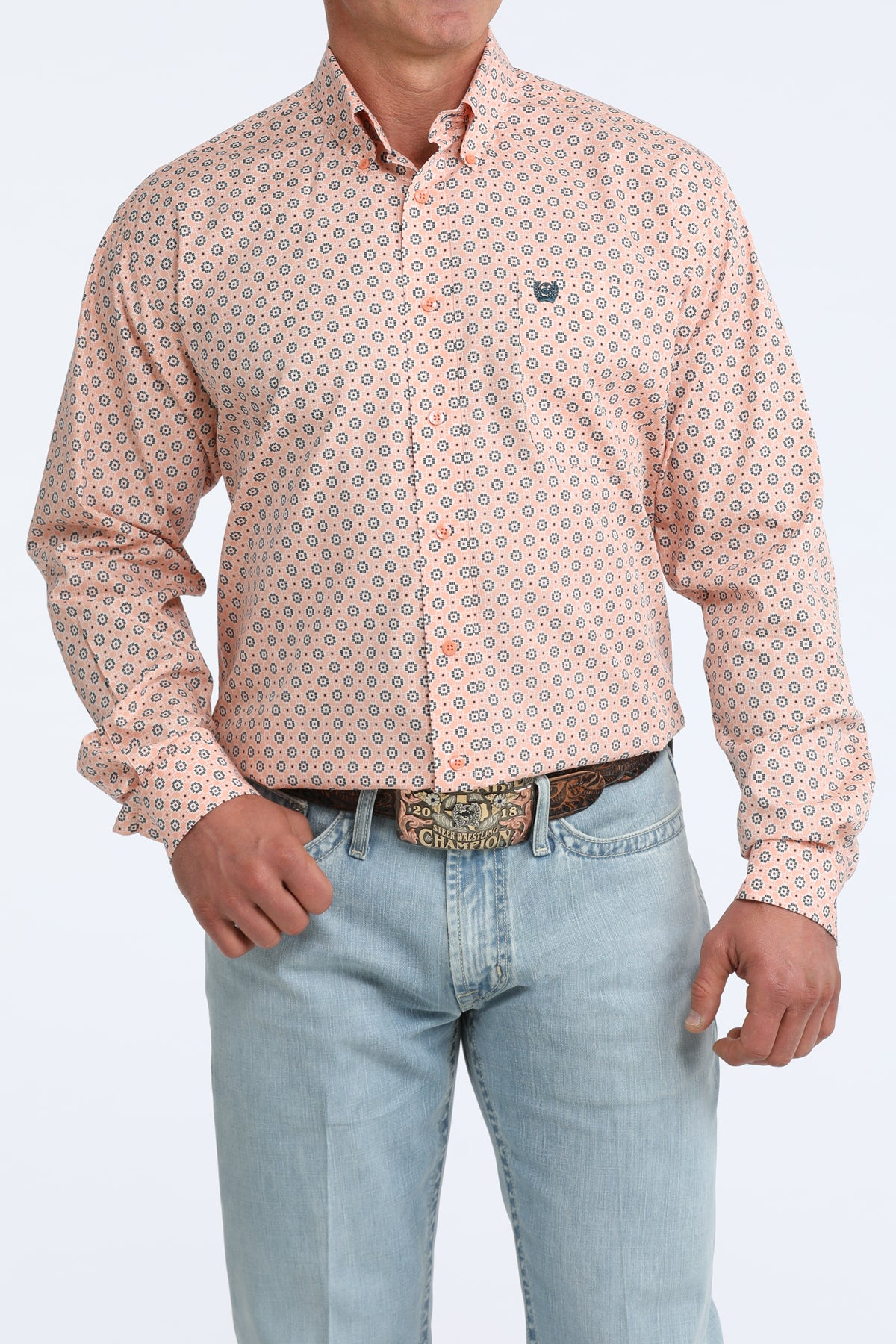 Cinch Men's Long Sleeve Coral Geometric Western Shirt