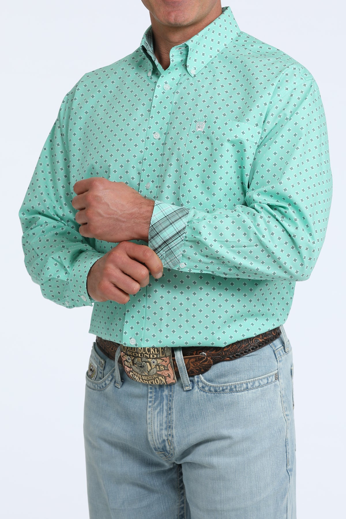 Cinch Men's Turquoise Geometric Print Button-Down Shirt