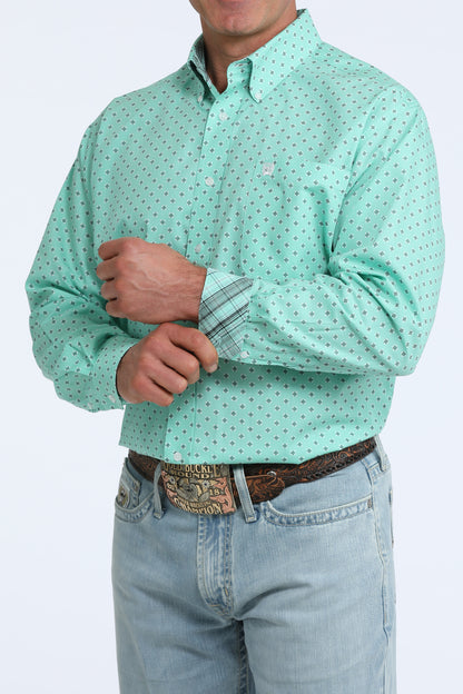 Cinch Men's Turquoise Geometric Print Button-Down Shirt