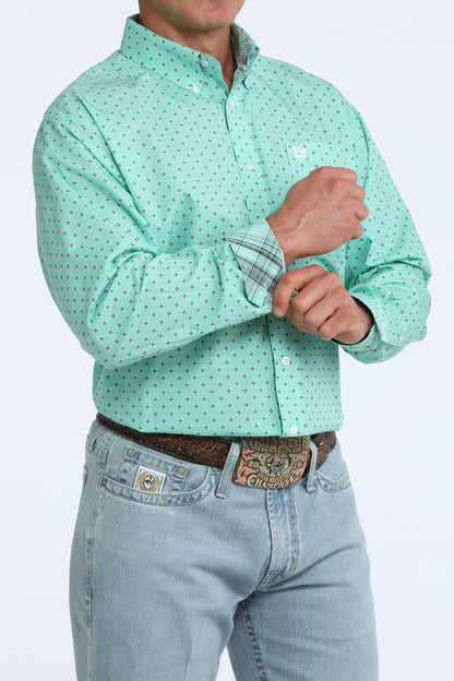 Cinch Men's Turquoise Geometric Print Button-Down Shirt