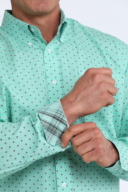 Cinch Men's Turquoise Geometric Print Button-Down Shirt