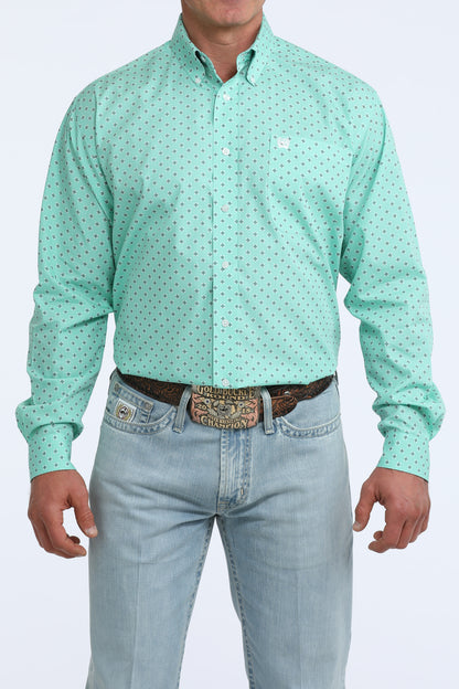 Cinch Men's Turquoise Geometric Print Button-Down Shirt
