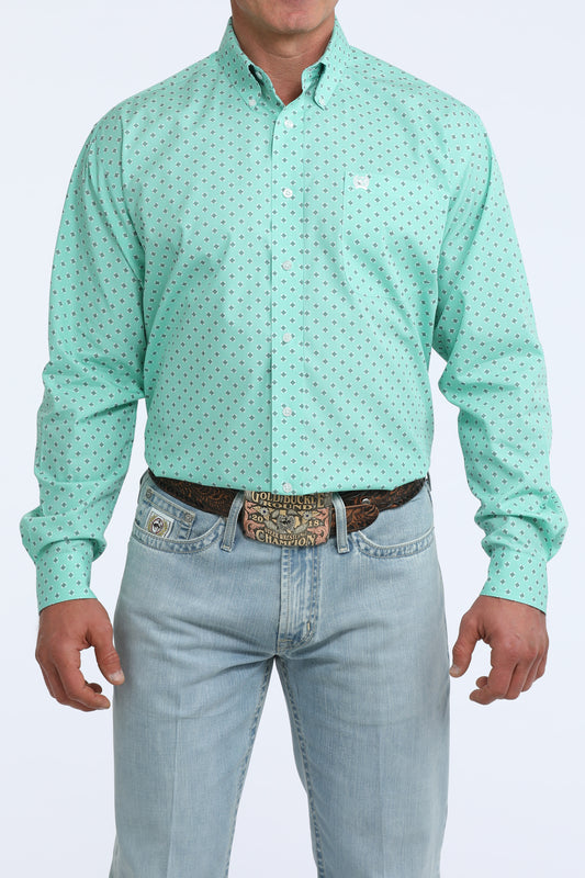 Cinch Men's Turquoise Geometric Print Button-Down Shirt