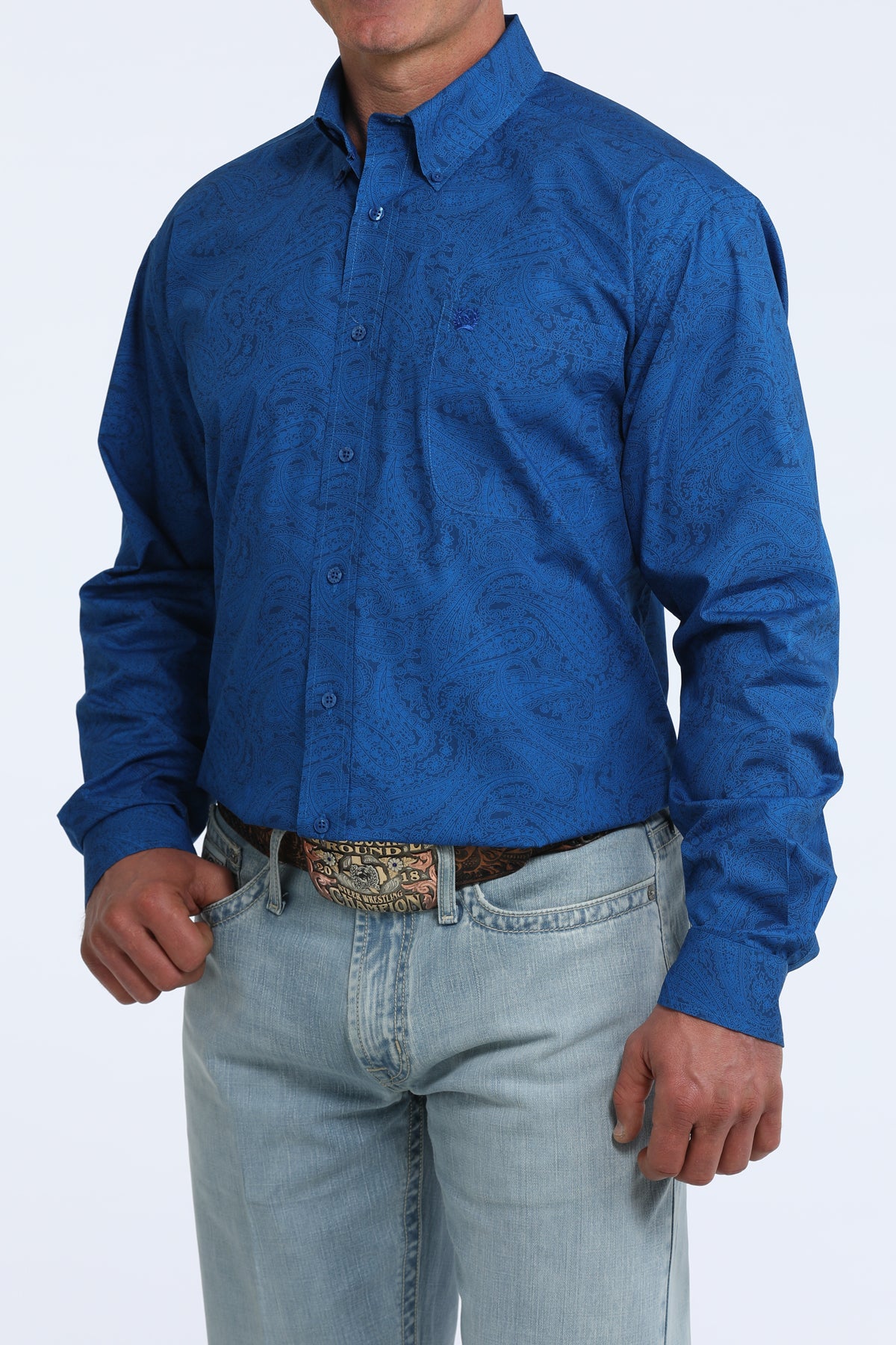 Cinch Men's Royal Blue Paisley Print Button Down Shirt