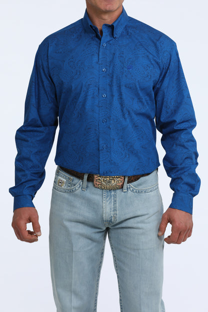 Cinch Men's Royal Blue Paisley Print Button Down Shirt