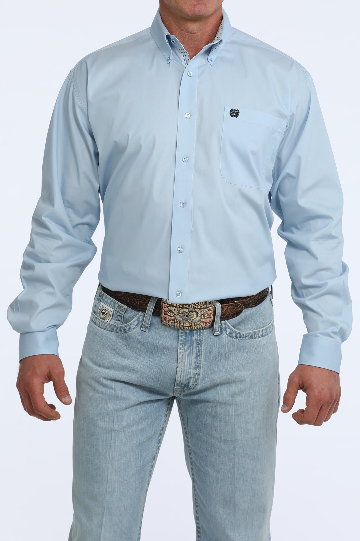 Cinch Men's Light Blue Solid Button Down Shirt