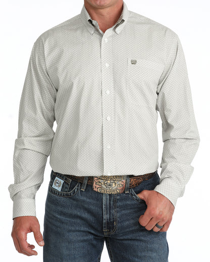 Cinch Olive Geometric Print Long Sleeve Shirt