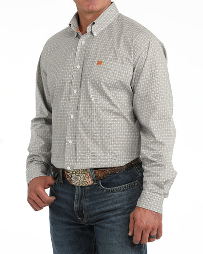 Cinch White Floral Orange Geometric Print Long Sleeve Shirt