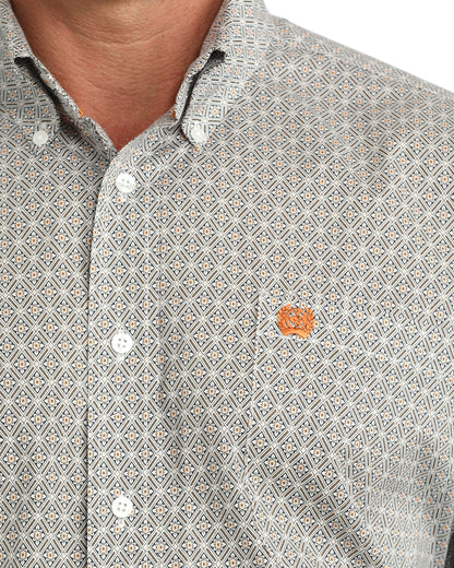 Cinch White Floral Orange Geometric Print Long Sleeve Shirt
