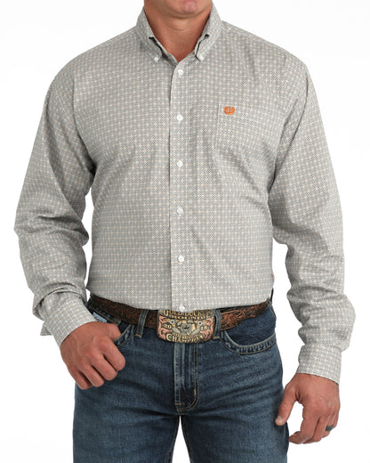 Cinch White Floral Orange Geometric Print Long Sleeve Shirt