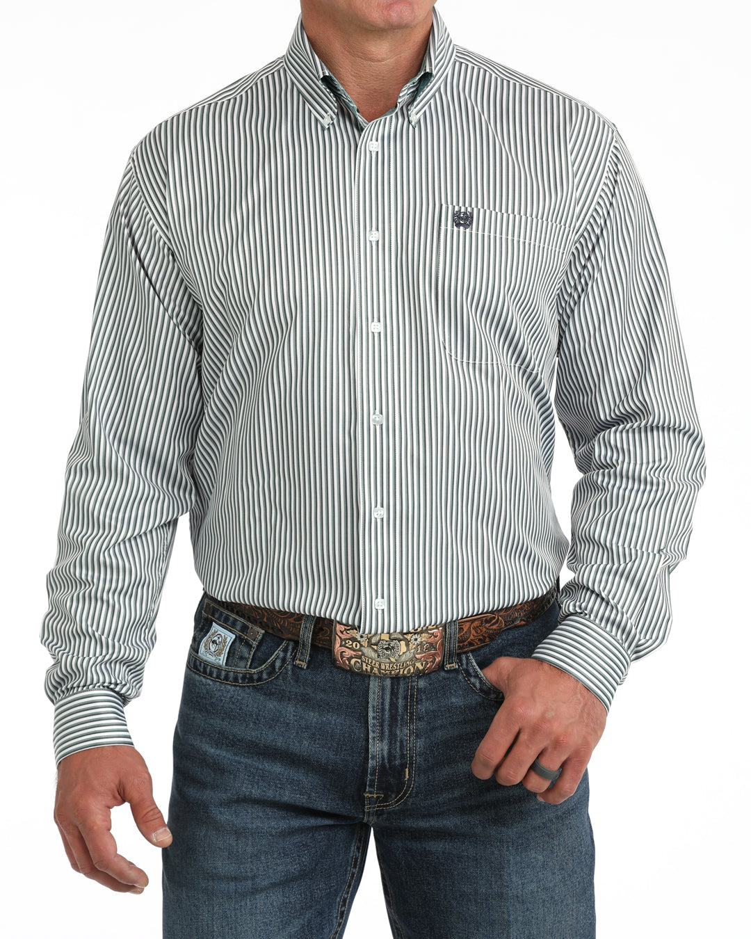 Cinch Blue/Grey Striped Long Sleeve Shirt