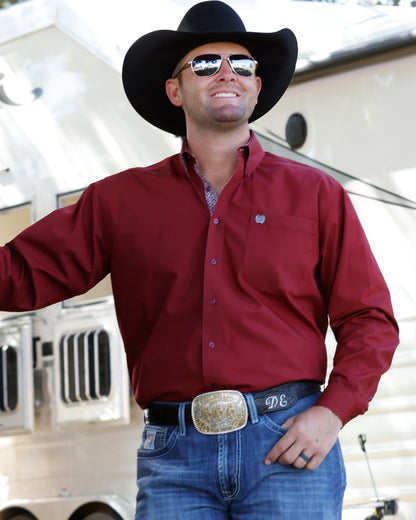 Cinch Burgundy Classic Fit Western Long Sleeve Shirt